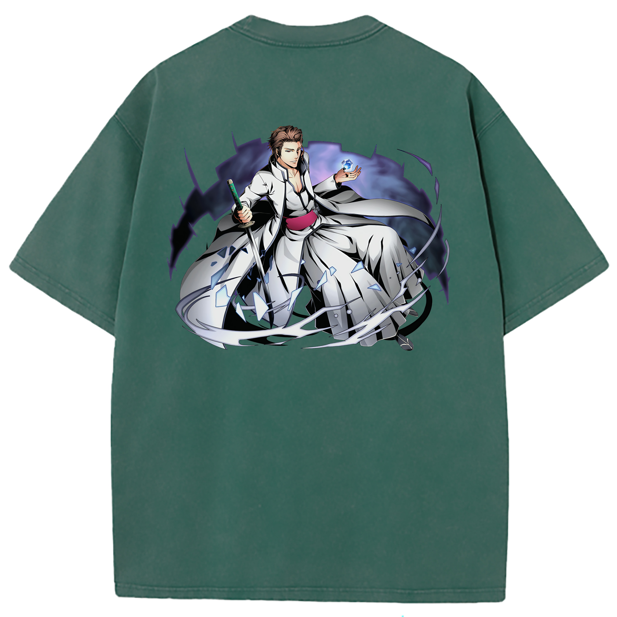 （画像用） ブリーチ 藍染 惣右介（あいぜん そうすけ） BLEACH Aizen Sousuke 綿100% ヴィンテージ風 半袖Tシャツ（背面プリント）